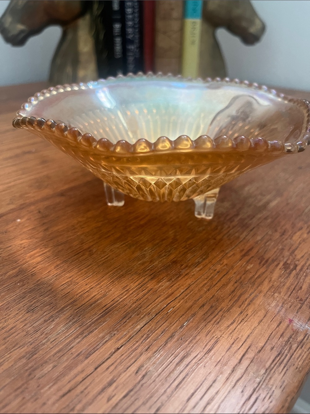 Jeanette Marigold Carnival Glass Footed Dish Vintage
